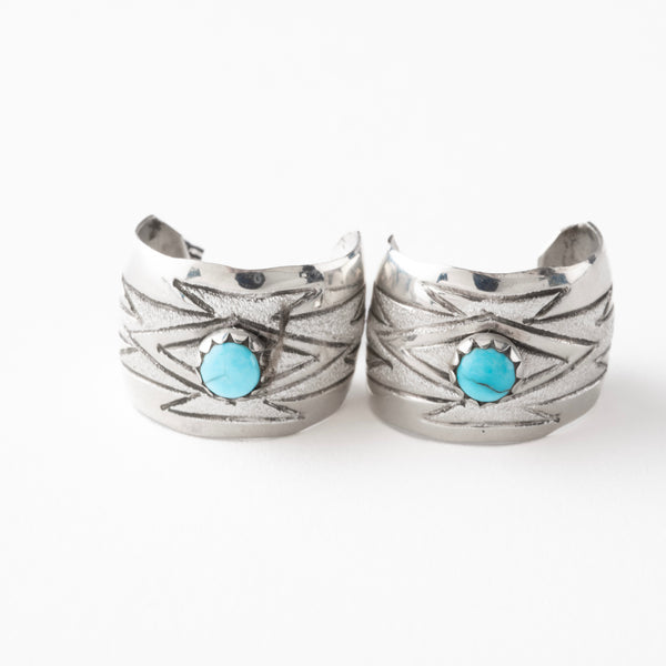 Sterling Silver Navajo Made Turquoise Huggie Earrings