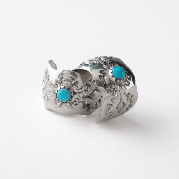 Native American Stamped Sterling Silver Turquoise Huggie Earrings