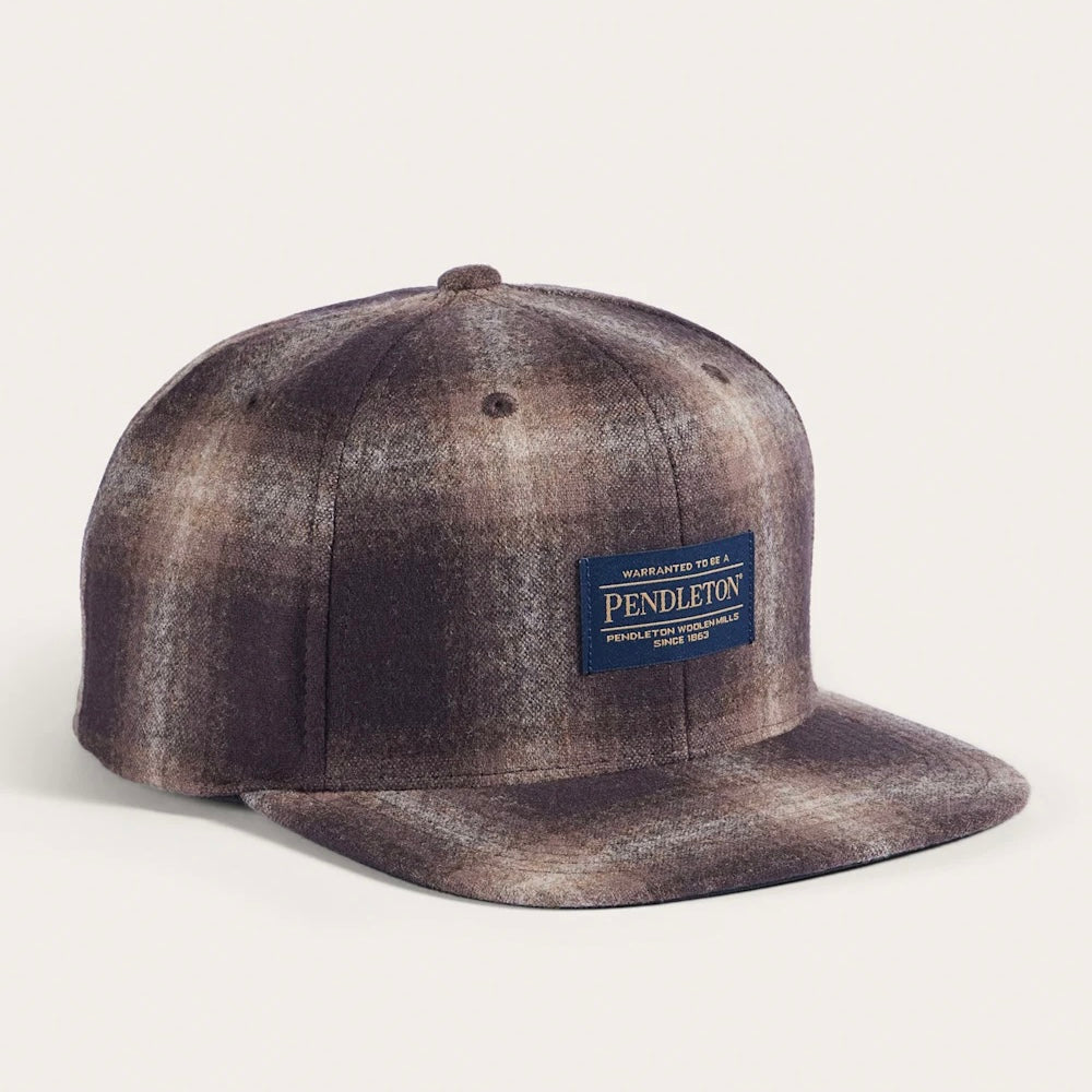 PLAID FLAT BRIM HAT-BROWN