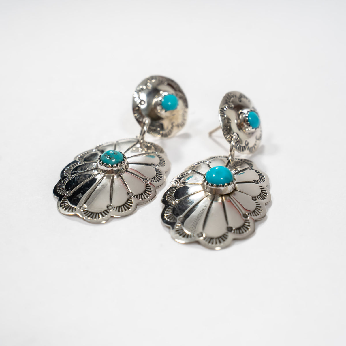 Polished Sterling Silver Concho Dangle Earrings
