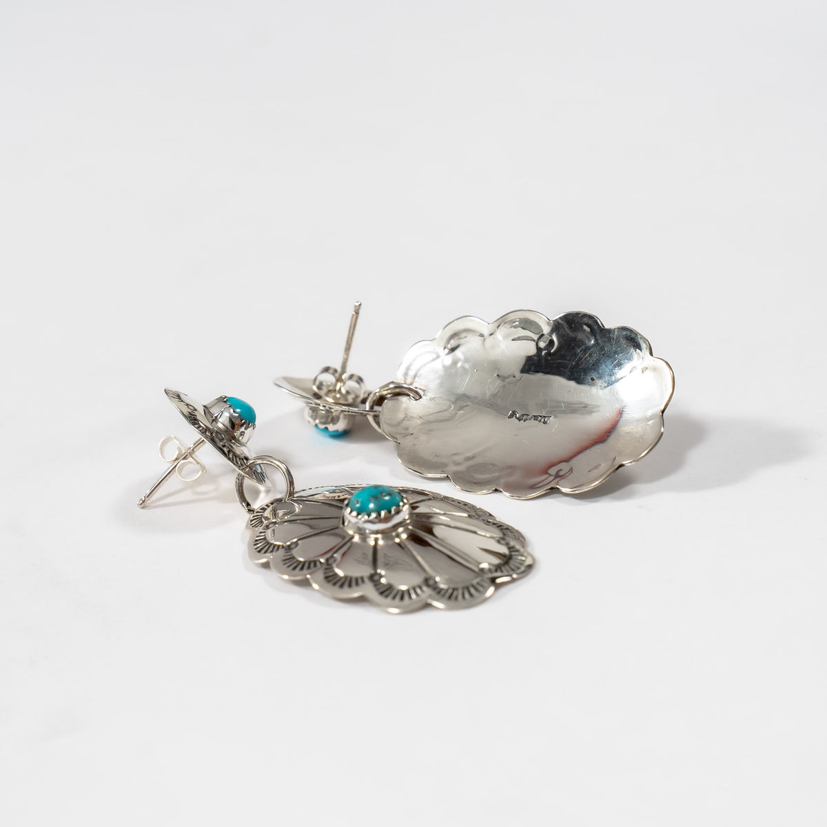 Polished Sterling Silver Concho Dangle Earrings