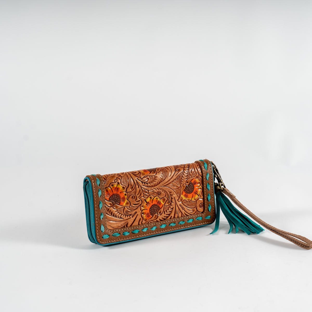 Hand-Tooled Folding Zip Wallet
