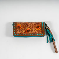 Hand-Tooled Folding Zip Wallet