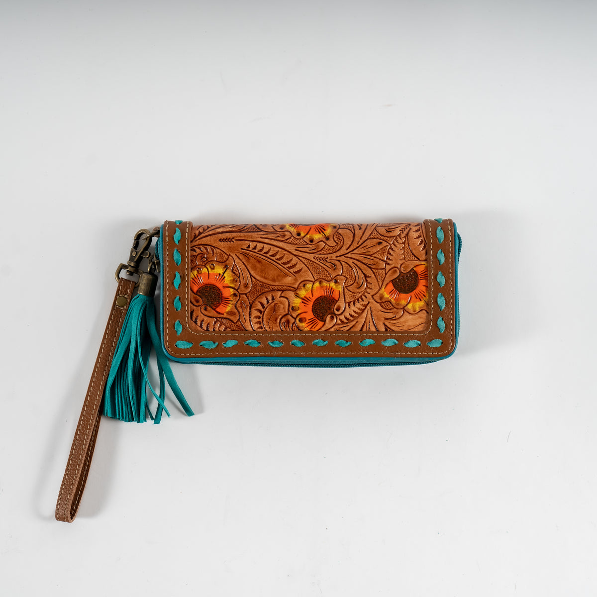 Hand-Tooled Folding Zip Wallet