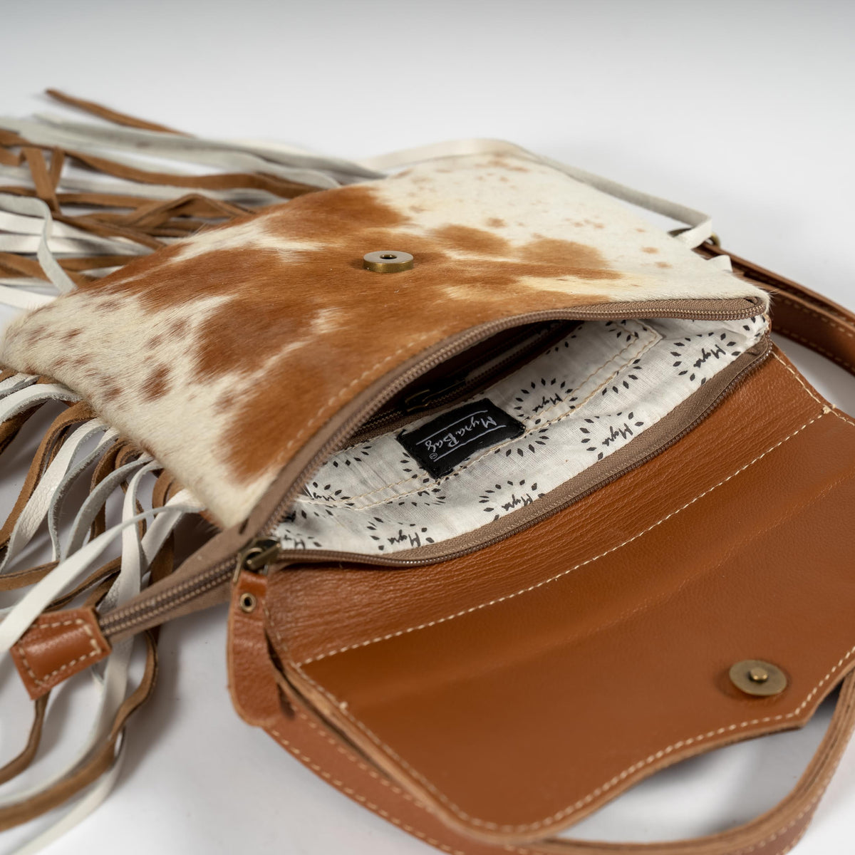 Glossy Moss Hand-Tooled Bag inside