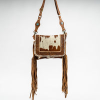 Fringe Front Flap Hand-Tooled Cowhide Purse