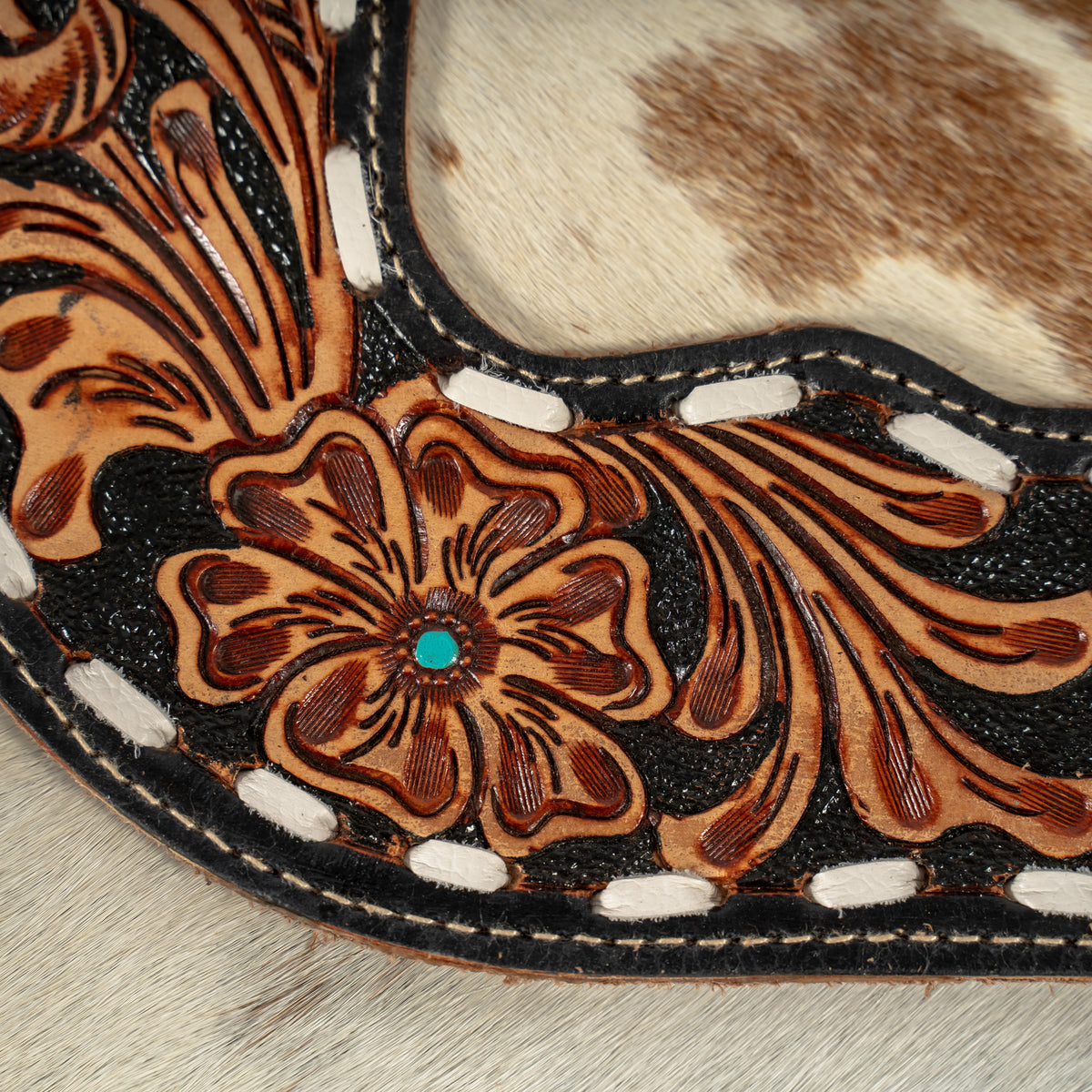 Cowhide and Fringe Hand-Tooled Purse