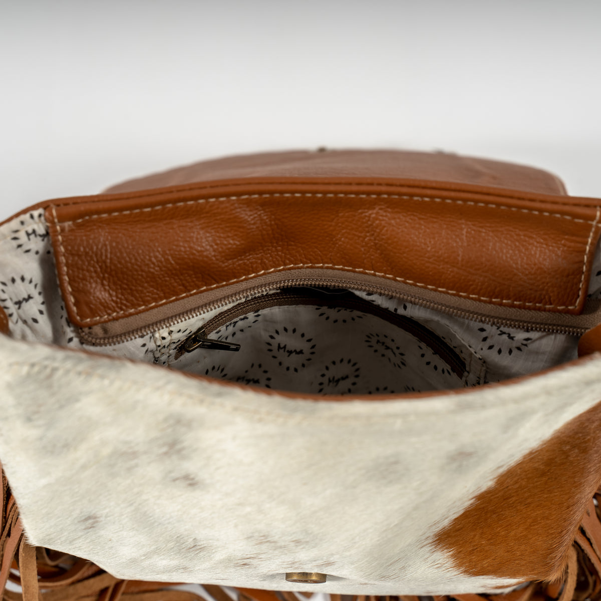 Cowhide and Fringe Hand-Tooled Purse