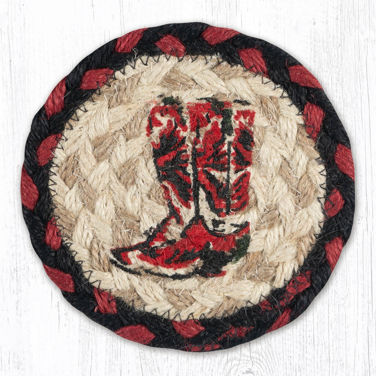 Hand Stenciled Jute Coaster 5 Inch