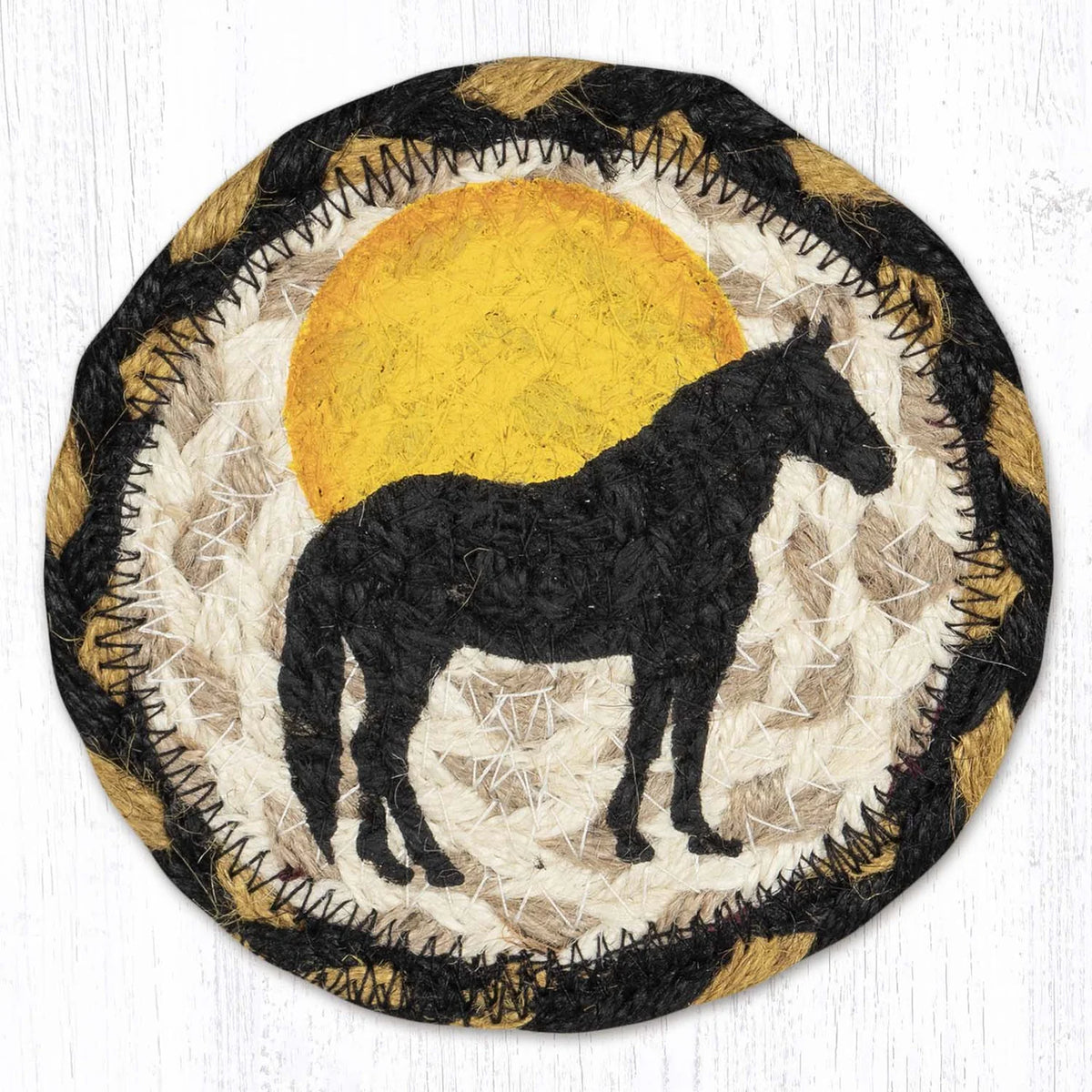 Hand Stenciled Jute Coaster 5 Inch