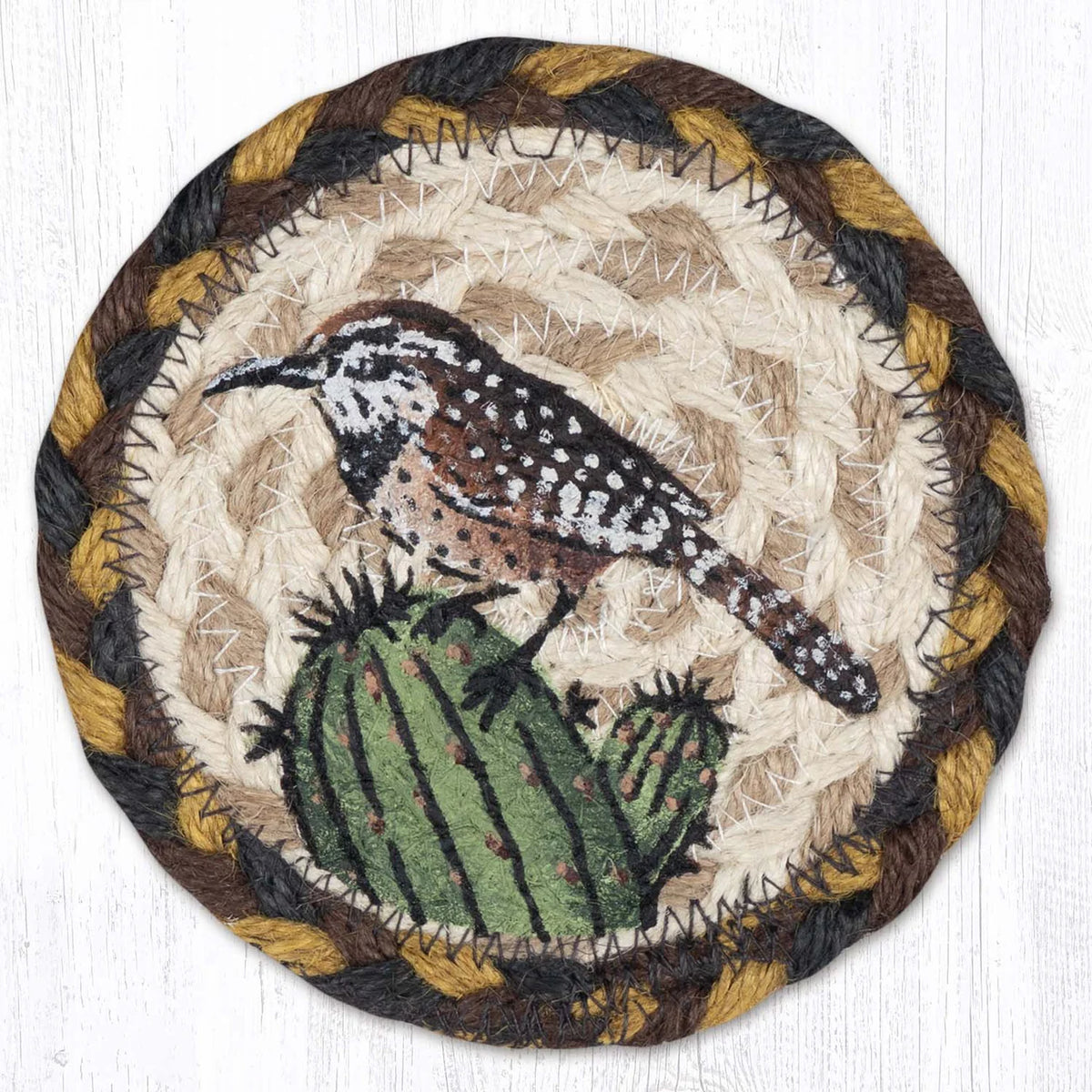 Hand Stenciled Jute Coaster 5 Inch