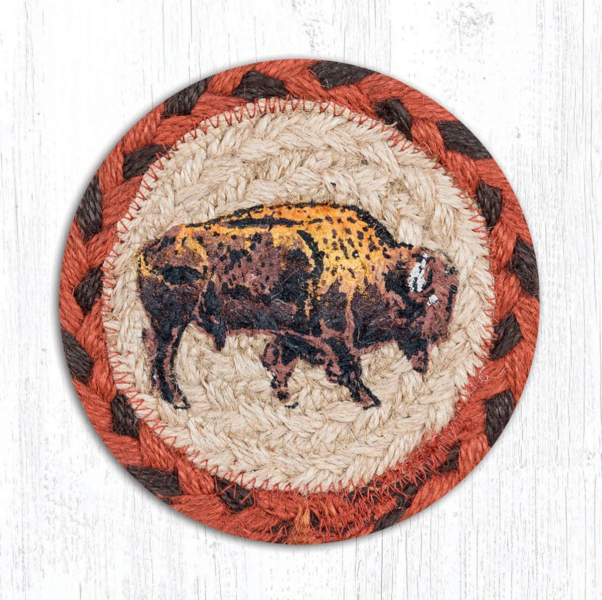 Hand Stenciled Jute Coaster 5 Inch