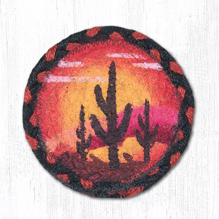 Hand Stenciled Jute Coaster 5 Inch