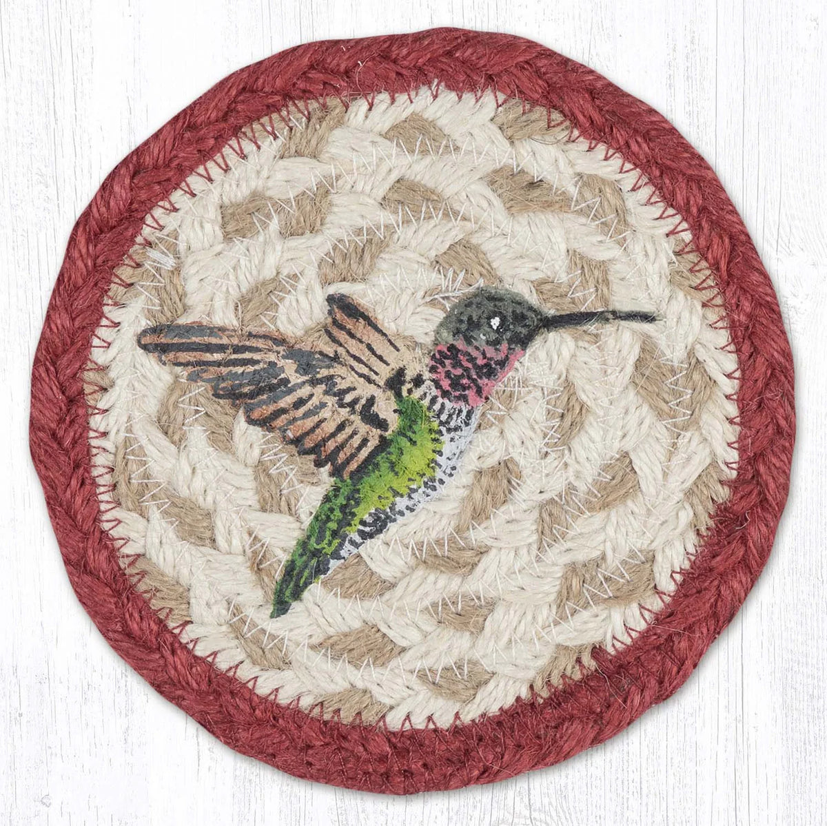 Hand Stenciled Jute Coaster 5 Inch