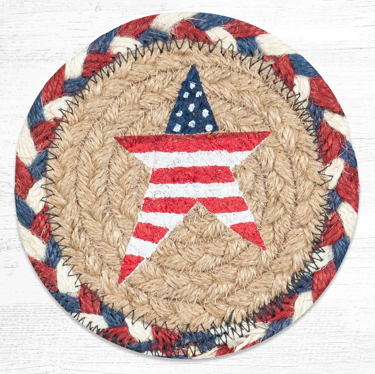 Hand Stenciled Jute Coaster 5 Inch