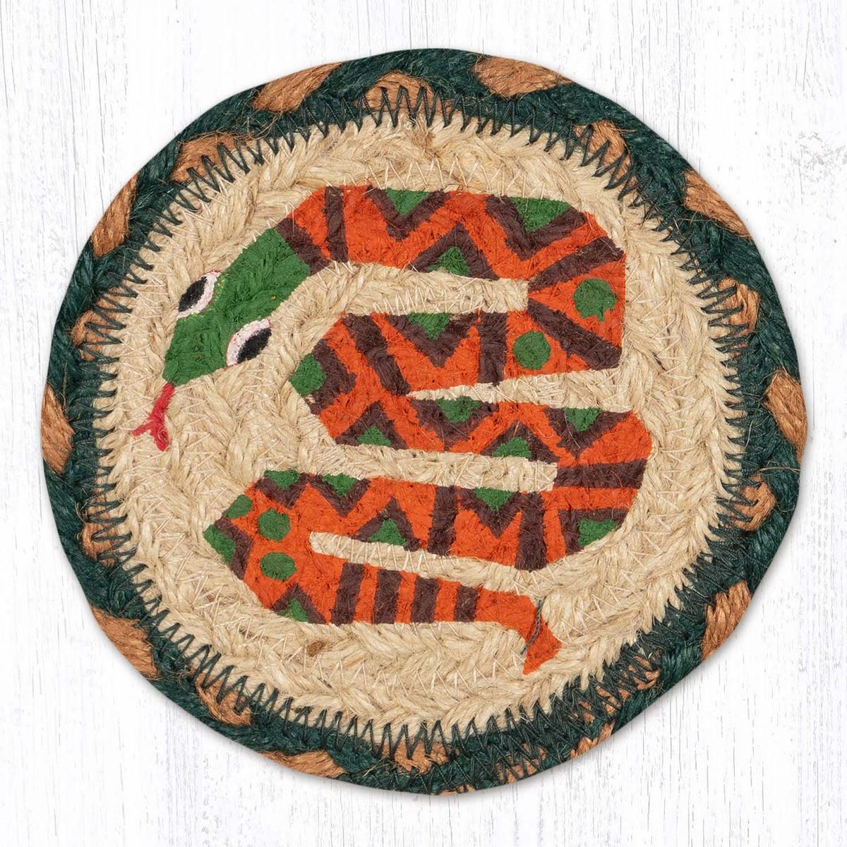 Hand Stenciled Jute Coaster 5 Inch