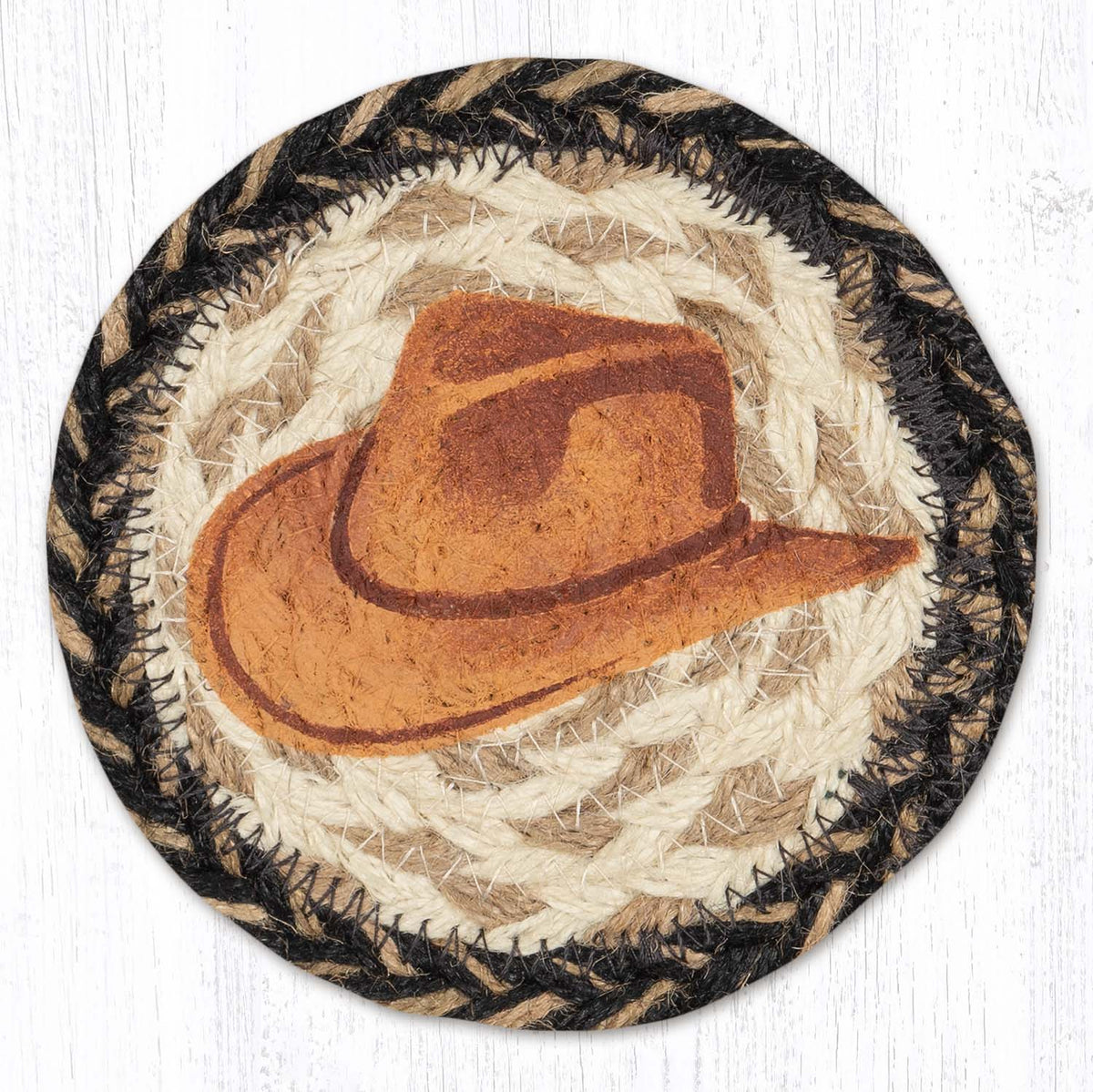 Hand Stenciled Jute Coaster 5 Inch