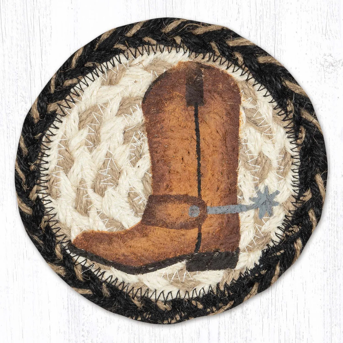 Hand Stenciled Jute Coaster 5 Inch