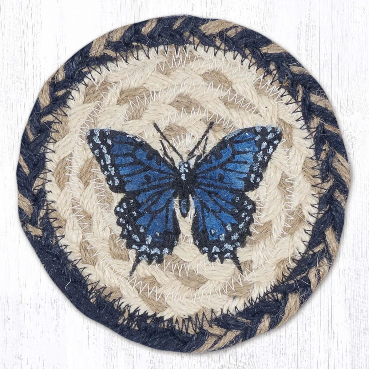 Hand Stenciled Jute Coaster 5 Inch