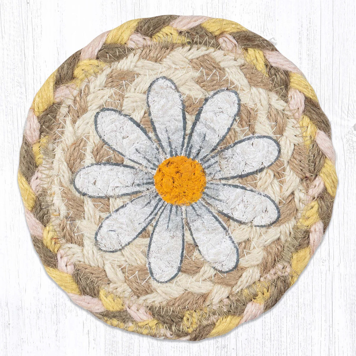 Hand Stenciled Jute Coaster 5 Inch