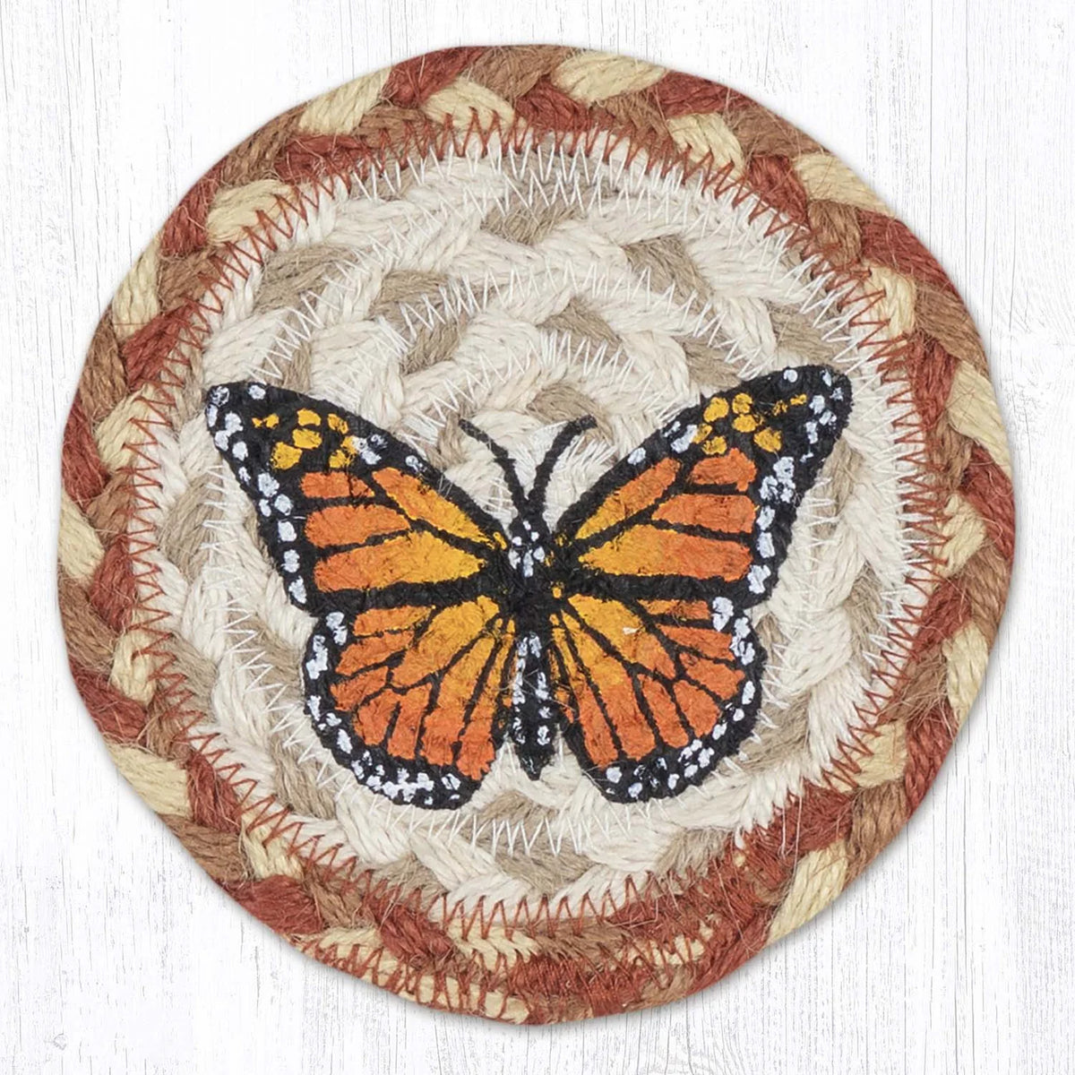 Hand Stenciled Jute Coaster 5 Inch