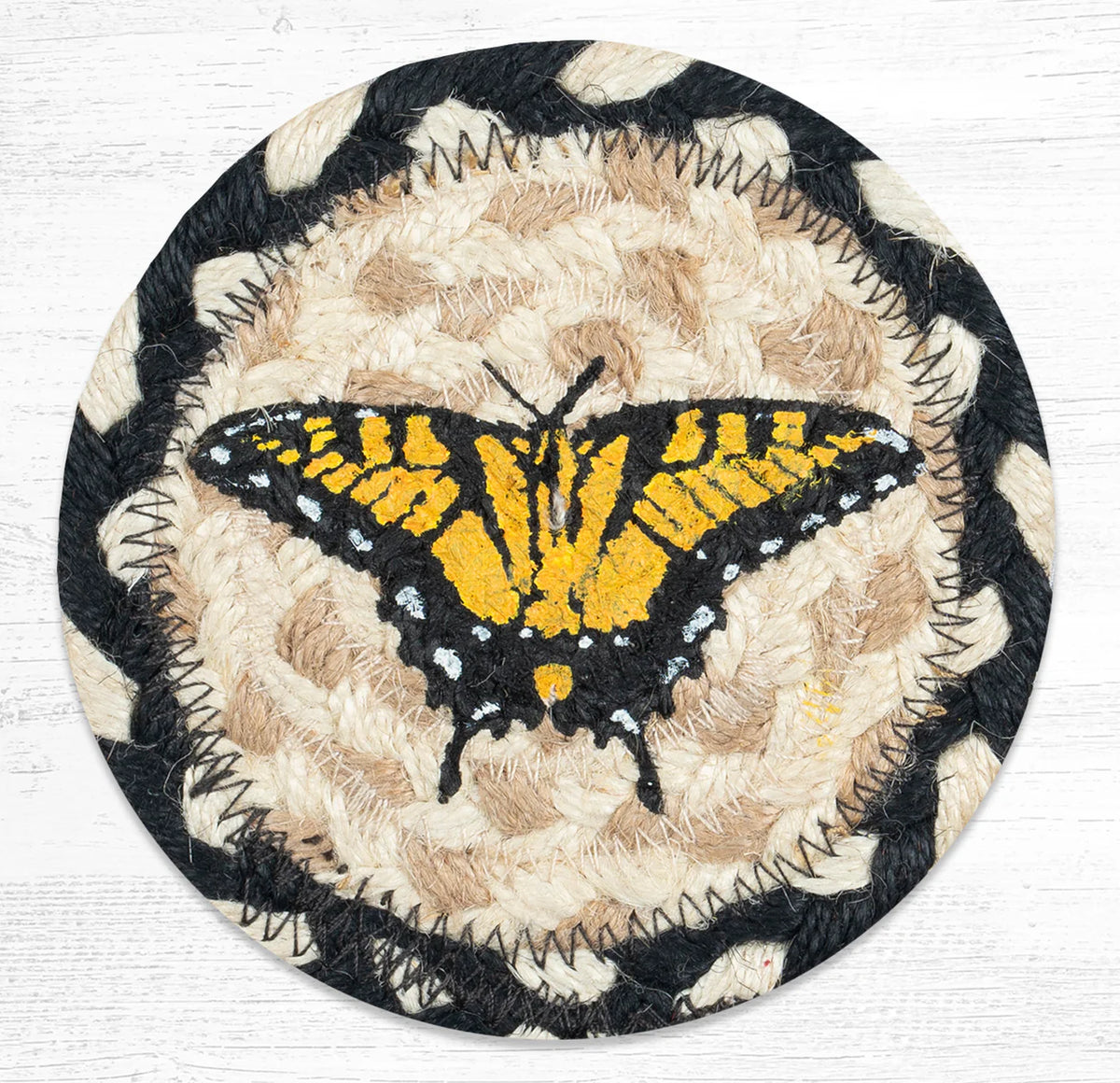 Hand Stenciled Jute Coaster 5 Inch