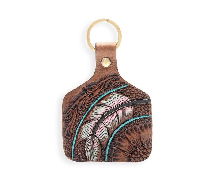 Quail Feather Pass Hand-tooled Leather Key Fob