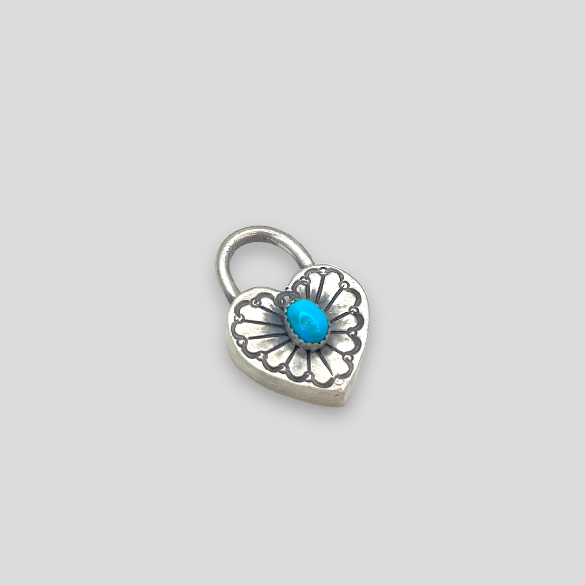 Native American Sterling Silver Stamped Turquoise Heart Pendant
