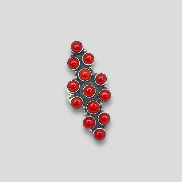Native American Sterling Silver and Red Coral Adjustable Ring