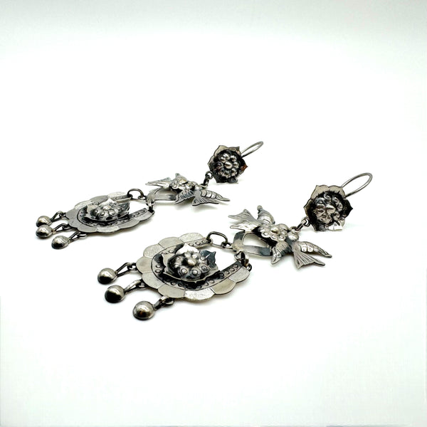 Sterling Silver Horseshoe and Rose Earrings