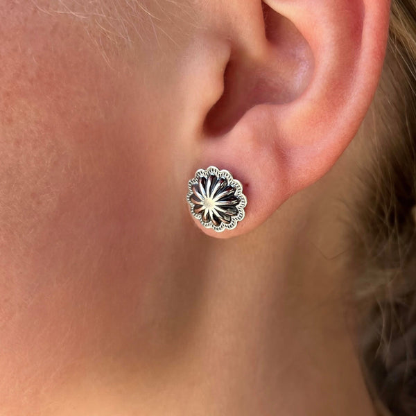 Sterling Silver Concho Pattern Stud Earrings