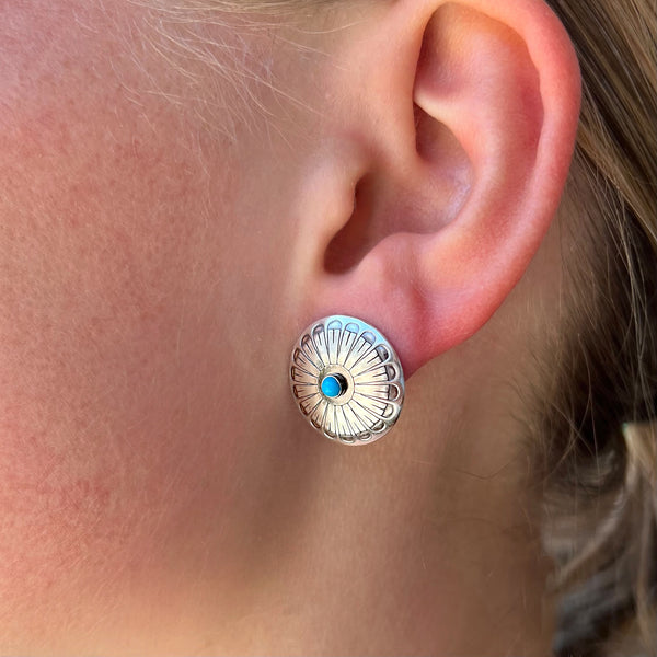 Turquoise and Sterling Silver Concho Post Earrings