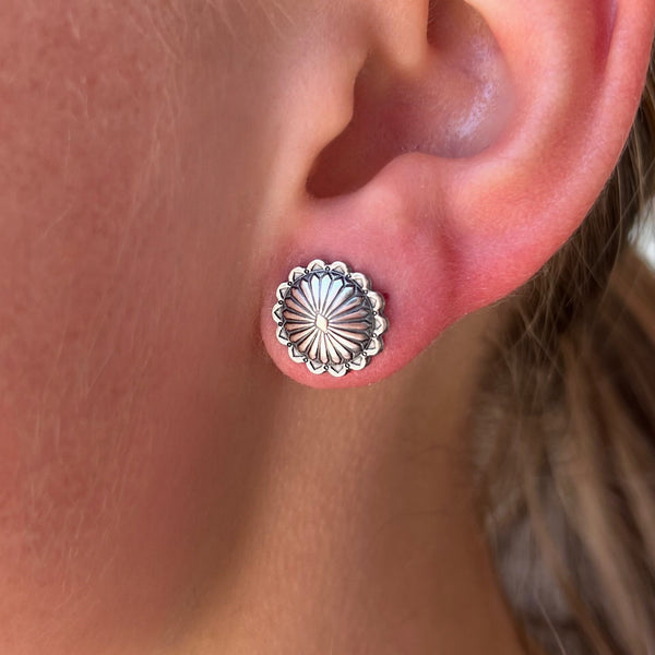 Sterling Silver Round Patterned Stud Earrings
