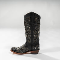 Studio Product photography of: Tanner Mark Boot Venice Black, midnight black  with silver shimmer inlay