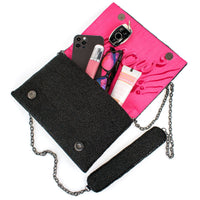 Kitty Couture Black and Pink Beaded Cat Crossbody Handbag