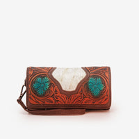 Trinity Ranch Floral Tooled and Hair-On Cowhide Collection Wallet