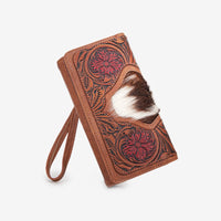 Trinity Ranch Floral Tooled and Hair-On Cowhide Collection Wallet
