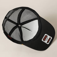 Kiss Me Cowboy Text Foam Mesh Back Trucker Hat: BLKGD / ONE SIZE