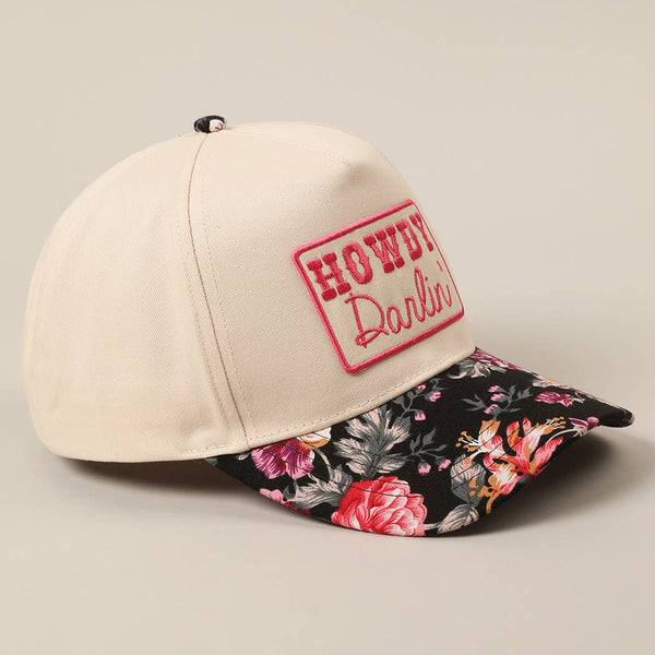HOWDY Darlin' Embroidery Patch Floral Two-Tone Hat: Black / ONE SIZE