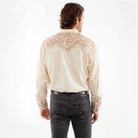 Scully Men’s Embroidered Scroll Western Snap Shirt-Cream