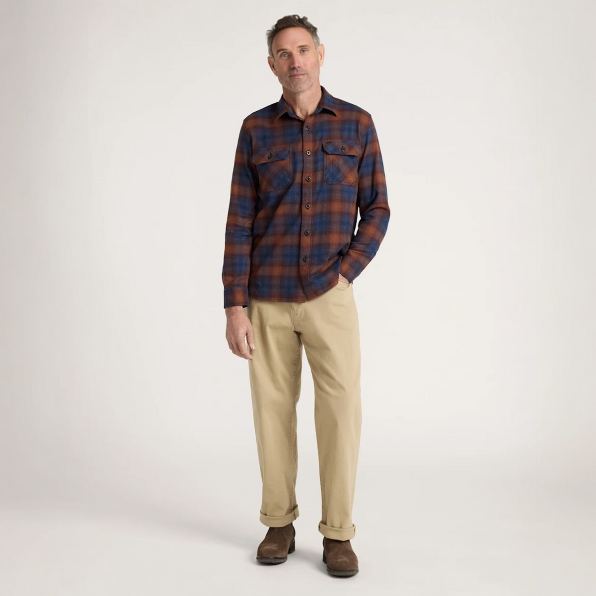 MEN'S PENDLETON PLAID BURNSIDE COTTON FLANNEL SHIRT-NAVY/BRICK PLAID
