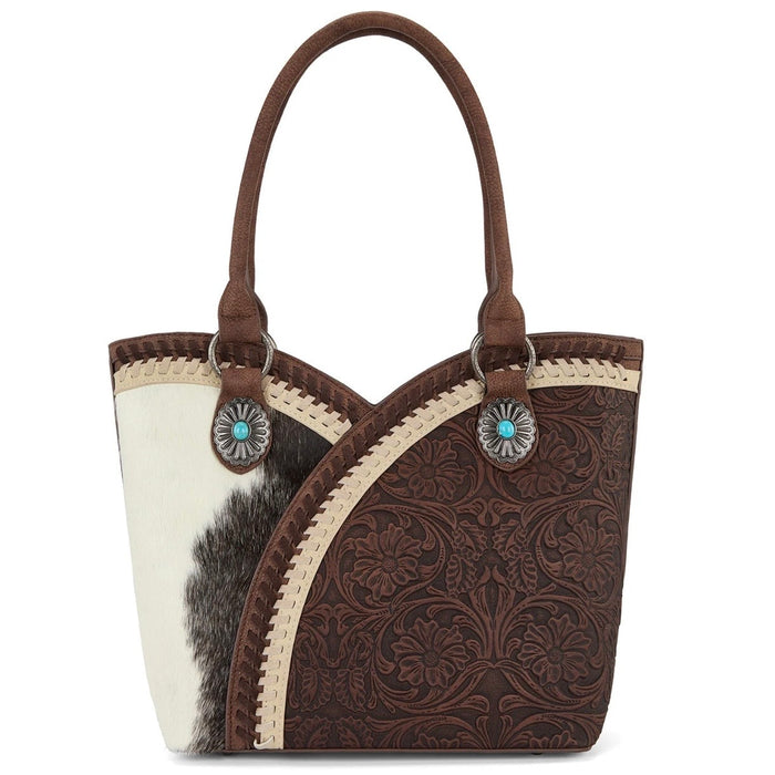 Montana West Tooled & Cowhide Whipstitch Tote Bag