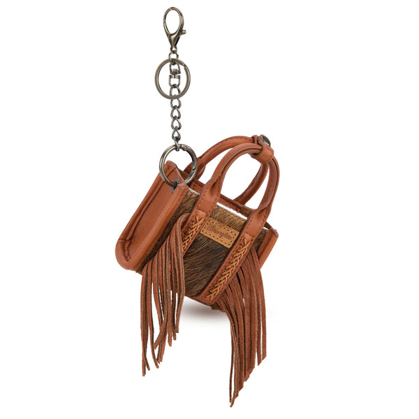 Wrangler Cowhide Mini Fringe Tote Bag Keychain