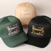 Howdy Darlin' Embroidered Mesh Back Trucker Cap: BLACK / One Size