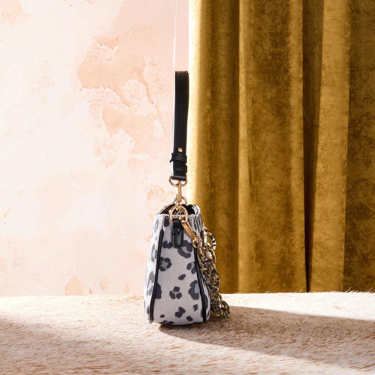 Wrangler Leopard Print Canvas Shoulder Bag with Chain Strap