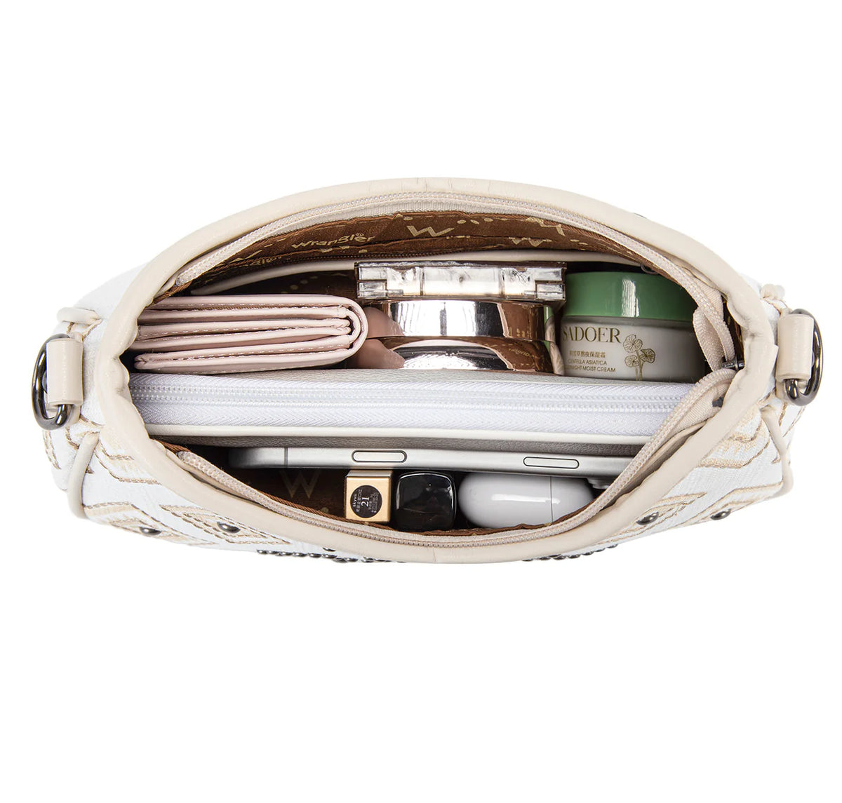 Wrangler Aztec Studded Shoulder Bag With Mini Pouch Beige