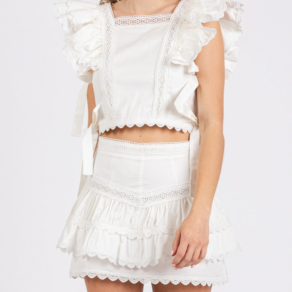 Lace Ruffle Blouse & Lace Skort Set