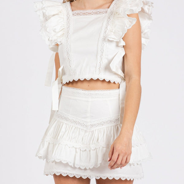 Lace Ruffle Blouse & Lace Skort Set