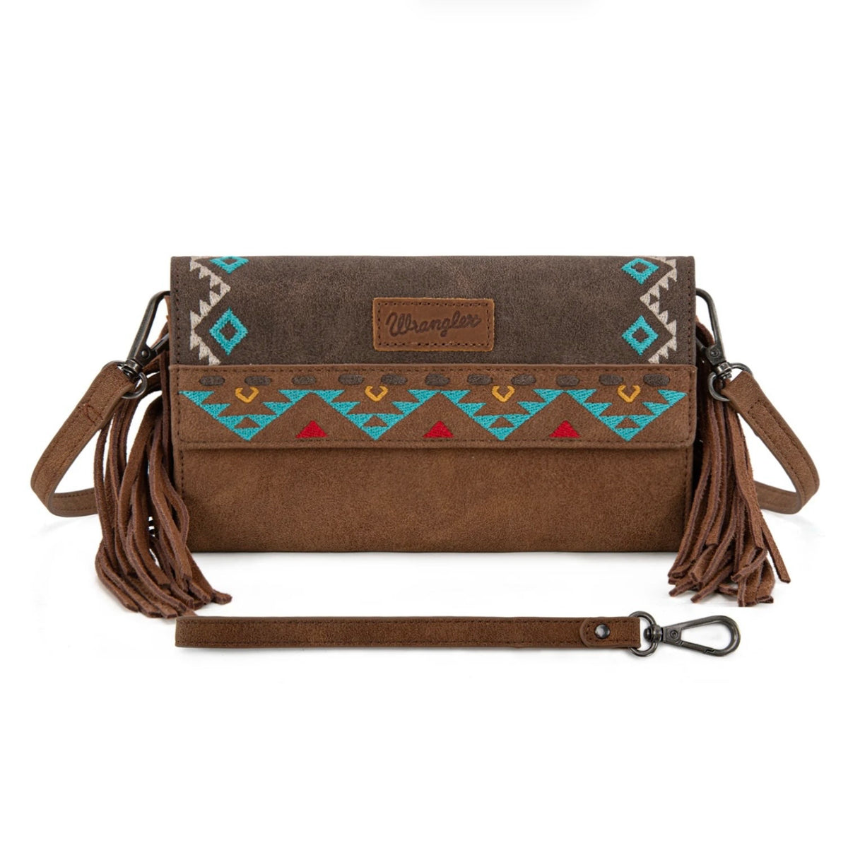 Wrangler Aztec Embroidered Fringe Wallet/Crossbody