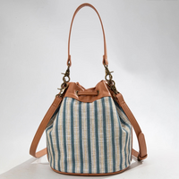 LEE Striped Canvas Drawstring Hobo Bucket Bag/Crossbody